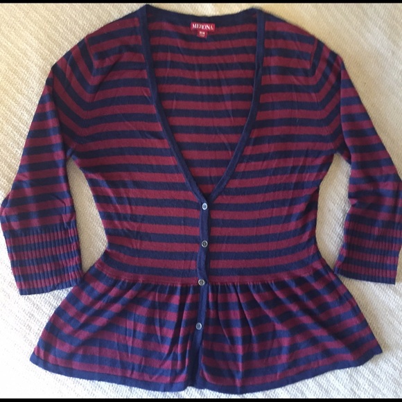 3/4 sleeve Striped V-neck Peplum Sweater Med - Picture 1 of 1