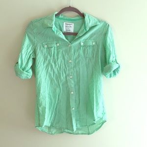 Mint and White Striped Button Down Top