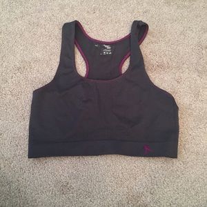 Dark grey with purple trim sports bra. Size: S