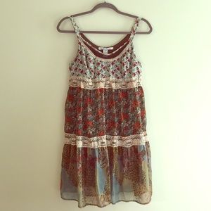 Tri-Patterned Floral Lace Sleeveless Sheer Dress