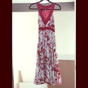ECI red, black & white floral dress w/red ribbon.