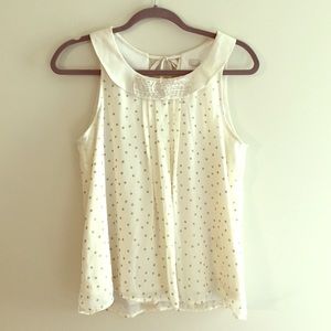 Cream Gold Polka Dotted Sleeveless Top
