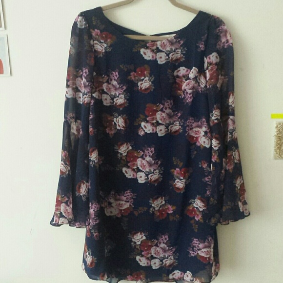 Floral chiffon dress with bell sleeves