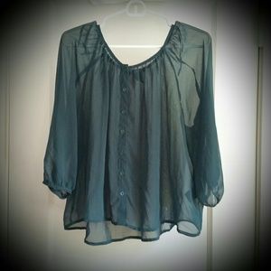 H&M sheer green blouse