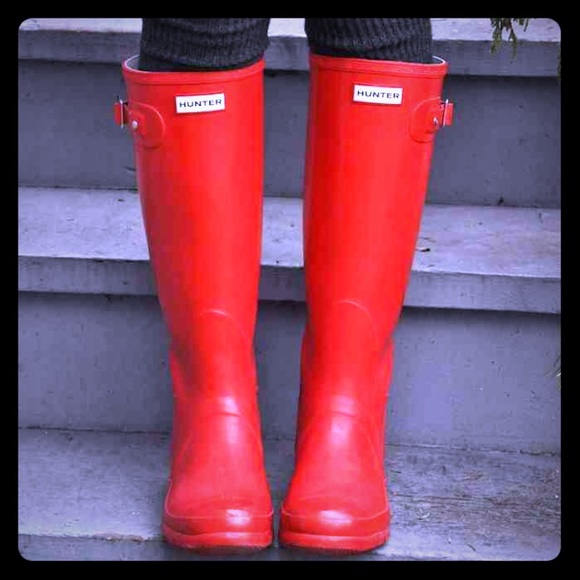 Red tall glossy Red Hunter boots !