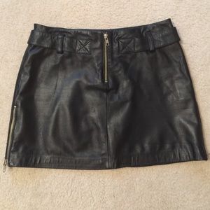 Genuine black leather mini skirt