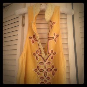 Yellow embroidered Free People tunic size small