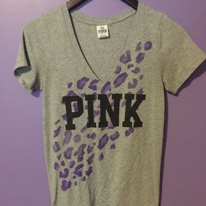 PINK grey with purple leopard v neck tee.