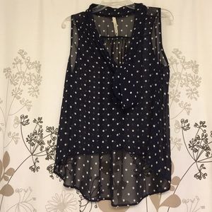 Dark blue sheer polka dot top