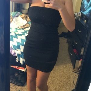 Mini black strapless dress