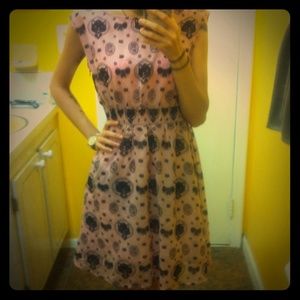 Vintage Pink Black Cat Witchy Dress