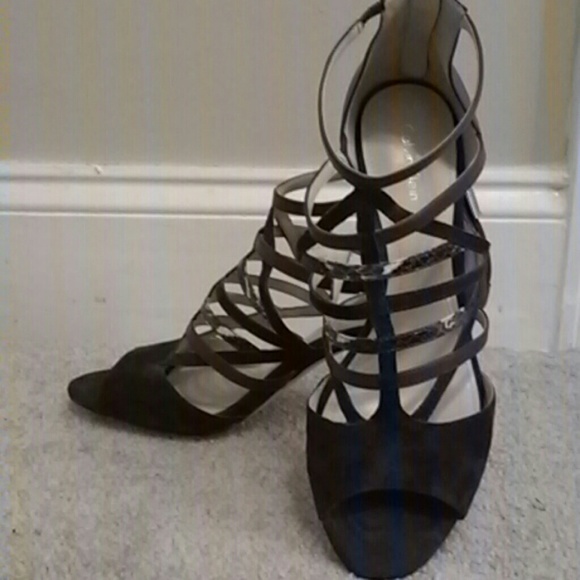 Calvin Klein Suede & Snakeskin Colorblock Sandals