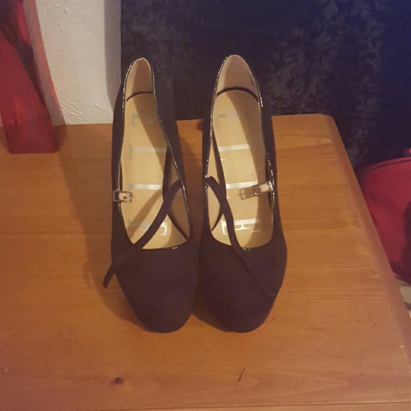 Black suede heels with strap