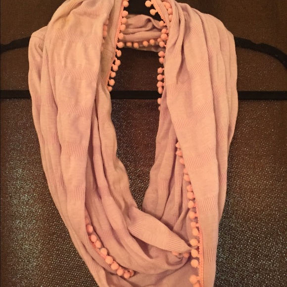 Purple Jcrew infinity scarf with Pom poms