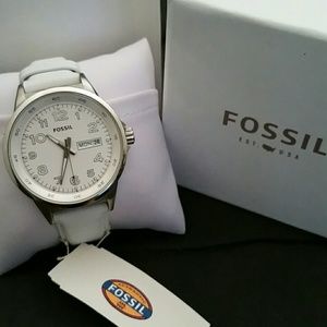 fossil white leather watch