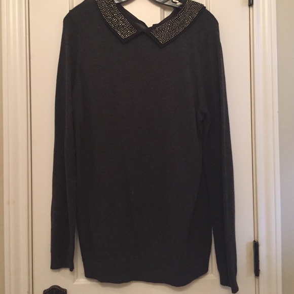 Nordstrom black sweater with rhinestone collar