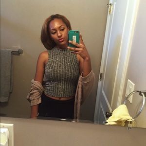 Grey Turtleneck-Style Crop Top