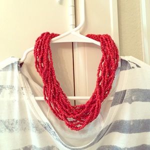 Red bead layered necklace