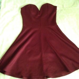 burgundy strapless party dress