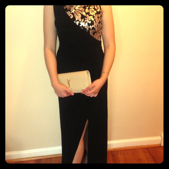 Black gown with gold sequin