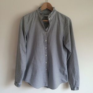 Gap | Gray and white stripe ruffle collar shirt