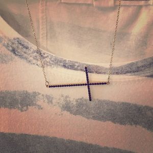 Sideways cross clack embellished necklace