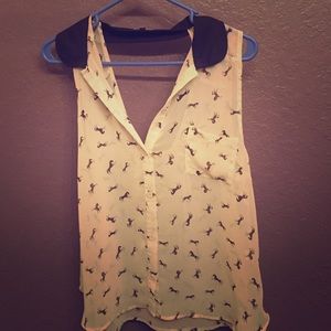 Sheer tank top with Horse silhouette print.