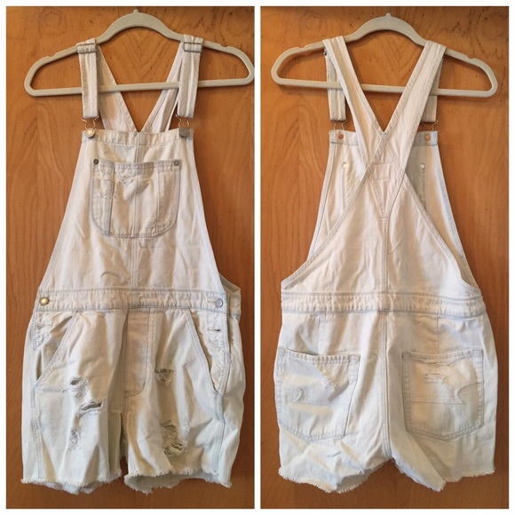 Aeo white washed denim overalls size s