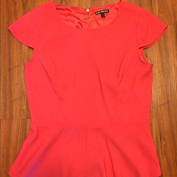 Express Pink satin Peplum top with gold zipper