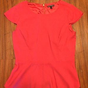 Express Pink satin Peplum top with gold zipper