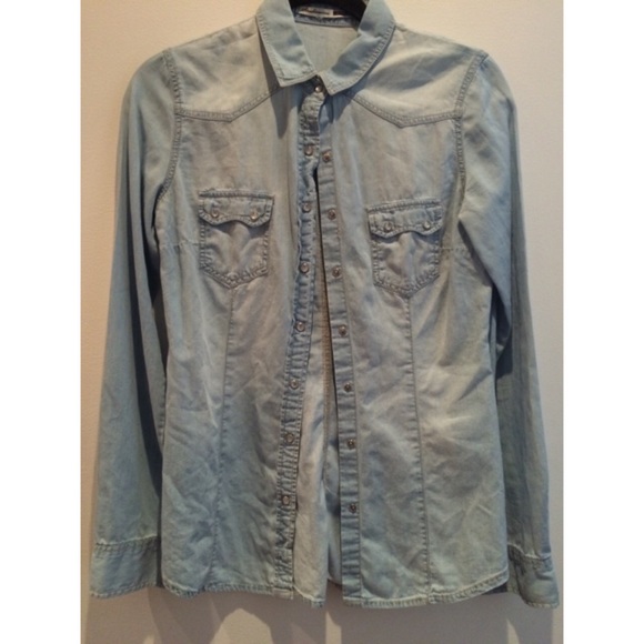 Denim Washed-Out Print Shirt - Picture 1 of 2