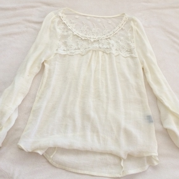Semi sheer cream shirt with white floral detailing - Picture 1 of 1
