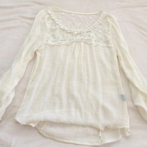 Semi sheer cream shirt with white floral detailing