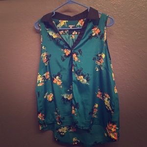 Teal tank with floral print
