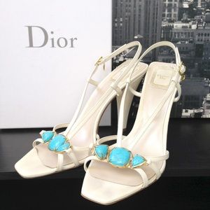 Christian Dior Cream Piedra Gemstone Sandal Heels