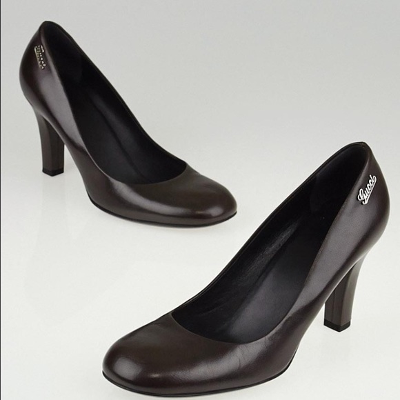 Authentic Gucci dark cocoa leather pumps