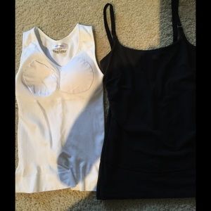 Spanx black camisole and Shymay white camisole