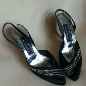 Vintage Stuart Weitzman Black Strap Heels w/ Bling