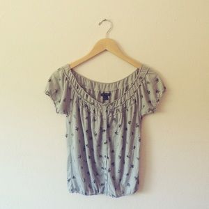 AE Grey Floral Blouse