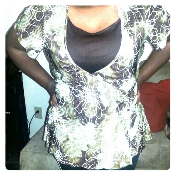 Chocolate, Sage, & White Blouse