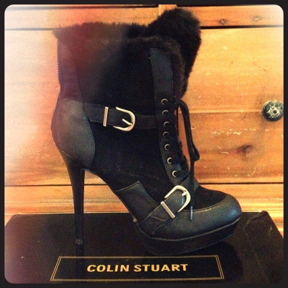 Colin Stuart faux fur ankle boot/pumps black  8.5