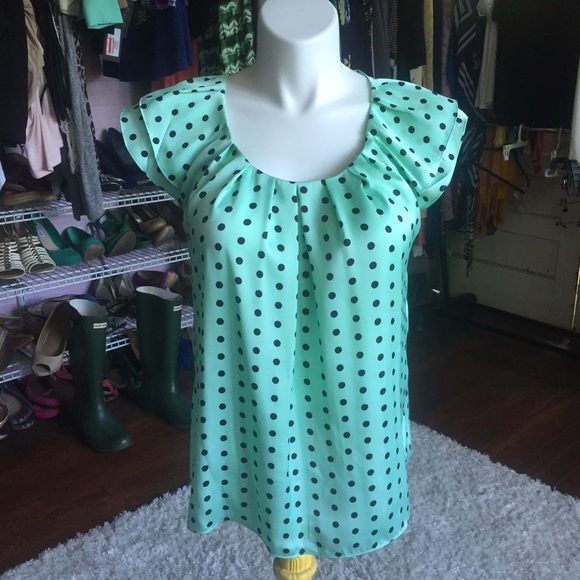 Dressy Mint Green Polka Dot Top Size M