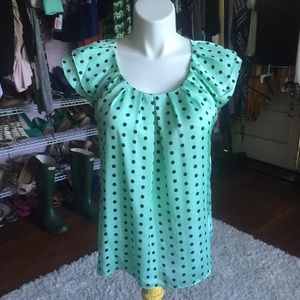 Dressy Mint Green Polka Dot Top Size M