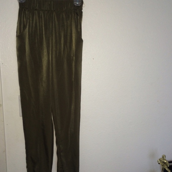 Dark green silky parachute pants