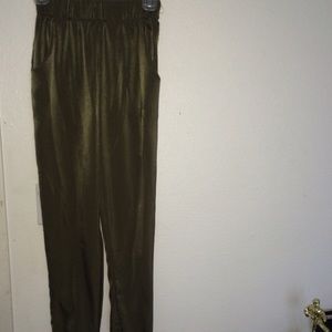 Dark green silky parachute pants