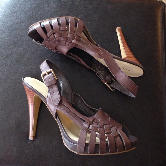 Brown peep toe heels