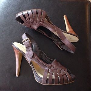 Brown peep toe heels