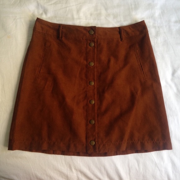 Faux Suede Button-Up Skirt