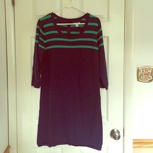Navy sweater dress with emerald green stripes