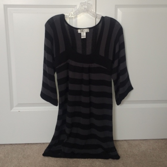 Black & grey striped sweater dress